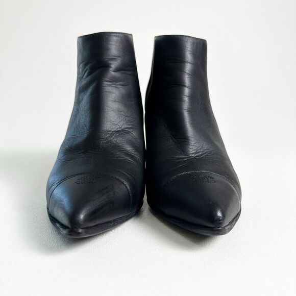 CHANEL Black Chain Wedge Heel Chelsea Boots Size 38.5 CC Logo Booties Leather - Picture 11 of 13